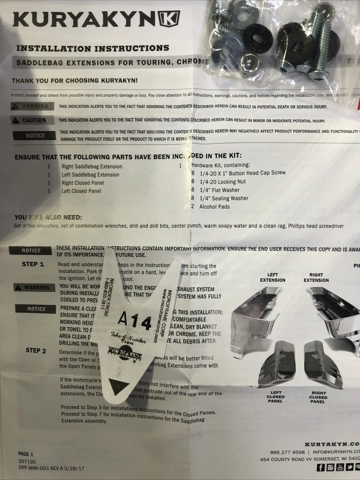 Extensión de alforja KURYAKYN (1) cromada �� para 14+ Harley-Davidson 7190 Foto 2 de 4
