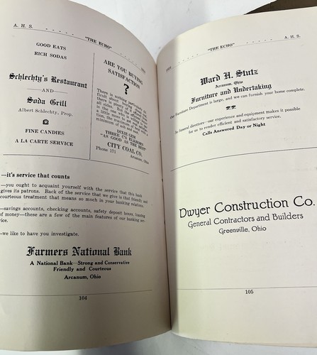 VINTAGE 1924 ARCANUM OHIO ECHO YEARBOOK BOOKLET w/PHOTOS ADVERTISEMENTS FOOTBALL - Picture 7 of 16