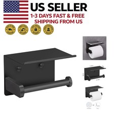 Black Stainless Toilet Paper Holder with Phone Shelf Adhesive