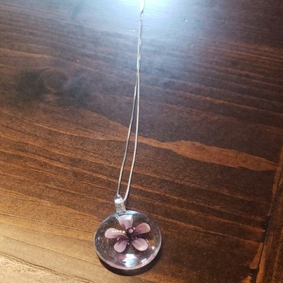 Handcrafted Glass Flower Pendant Necklace Purple