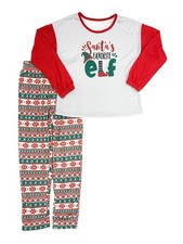 Girls Red  Gray Holiday Christmas Santas Favorite Elf Pajamas Sleep Set M 7/8 