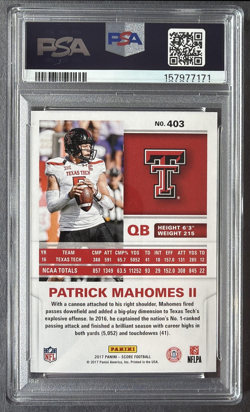 2017 Panini Score Patrick Mahomes II #403 RC PSA 8 view 2