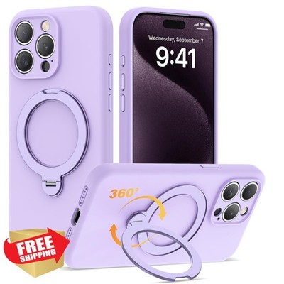 LEKMOTIN iPhone 15 Pro Max Case Purple MagSafe Ring Stand Silicone