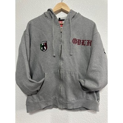 VTG Oscar De La Hoya Full Zip Hoodie Gray ODLH Boxing Graphic Mens Sweatshirt