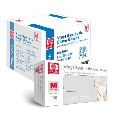 Basic Medical Clear Vinyl Exam Gloves  LatexFree & PowderFree  VGPF3002 Case ...