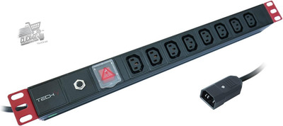 Professional 109559 8-Seater C13 19'' Rack Outlet With Switch And Protez