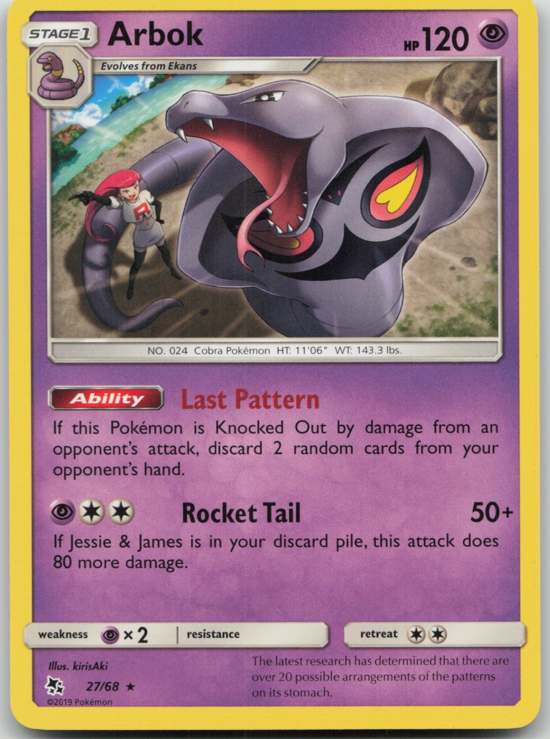 Arbok 27/68 Rare Hidden Fates LP Normal