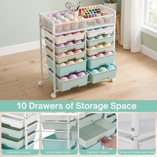 Green 10 Drawer Rolling Storage Cart Scrapbook Home Office School Organizer