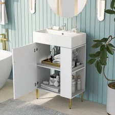 Vanity Combo Cabinet Bathroom Storage Cabinet Single Ceramic Sink Organizer NEW