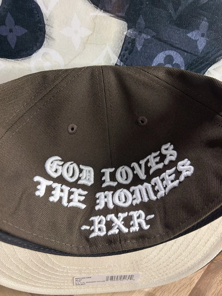Exclusivo de New Era Born X Raised God Live The Homies marrón ajustado 7 1/2 Grial Foto 2 de 3