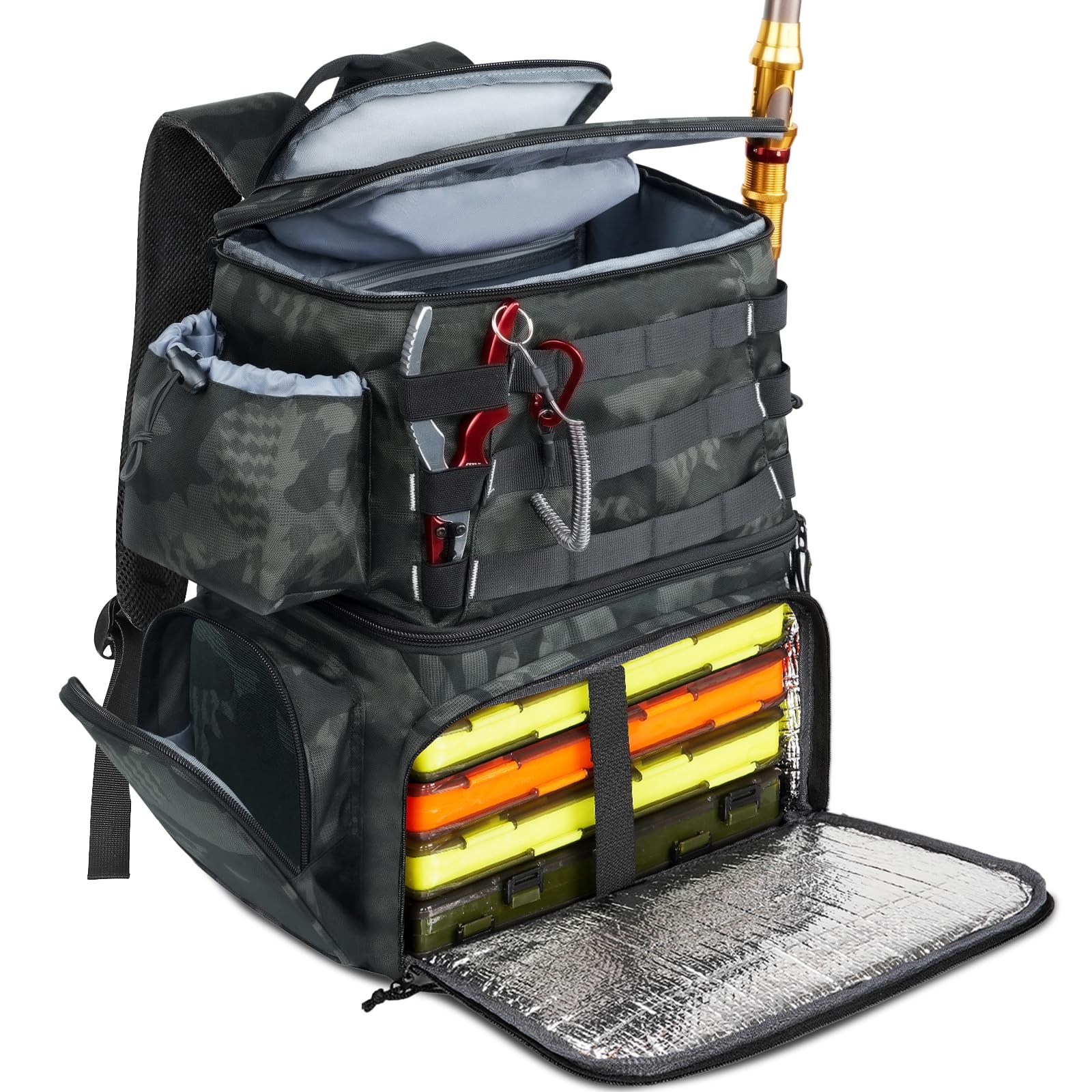 Matein Fishing Backpack Rod Holder Tackle Storage Water Resistant Cooler