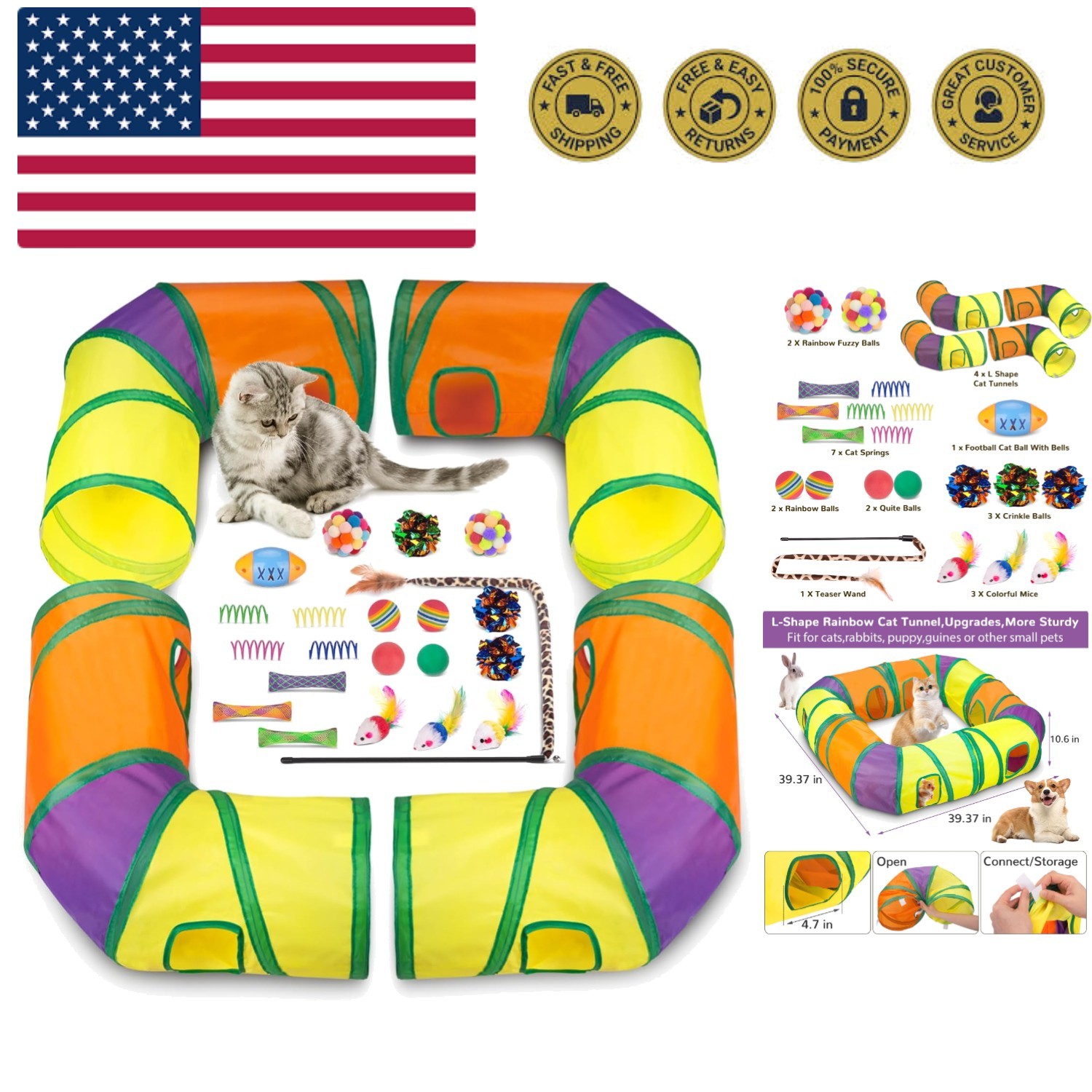 Cat Toys with Cat Tunnels, Interactive Kitten Toys for Indoor Cats Kitty, Cat...