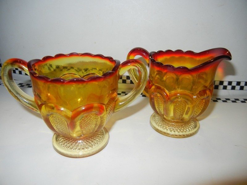 Indiana Sunset Amberina Glass Cream & Sugar Set
