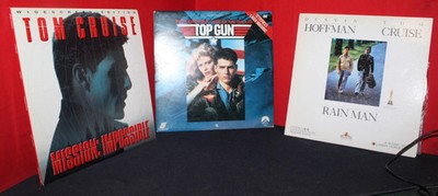 Mixed Laserdisc lot of 3 Top Gun, Mission Impossible, Rain Man