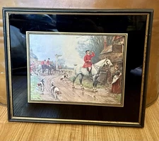 VINTAGE FRAMED ART PRINT FOXHUNTING ENGLISH HORSE 1930S