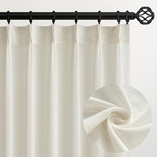 Natural Pinch Pleated Linen Curtains 84 Inch Length 2 Panels for Bedroom Livi...