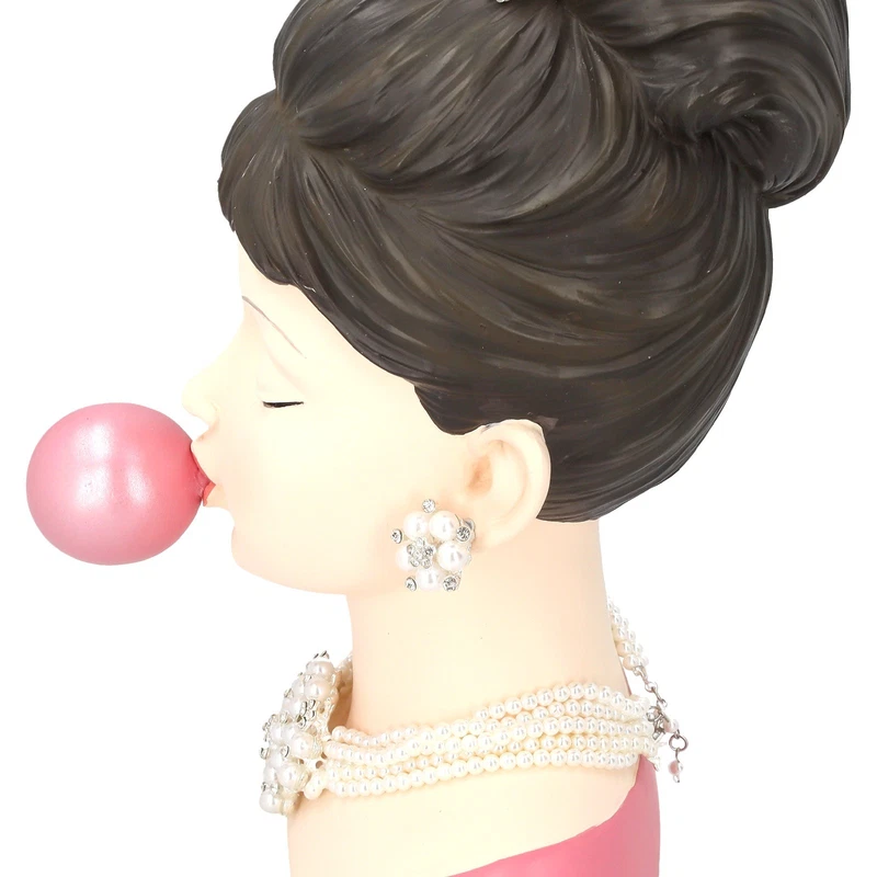 Busto Donna Bubble Gum Statua Decorativa Resina Colorata Pop Moderno H 30 cm, fotografia 8 di 9