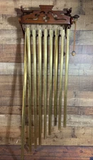 VINTAGE ROYAL HOME BRASS TUNE 8 CHIMES HANGING OAK DINNER CHIMES