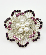 Purple crystal Rhinestone flower brooches silver tone Fashion pins Woman's Gift
