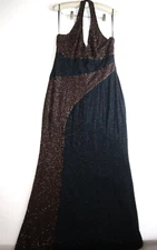 BLACK TIE OLEG CASSINI SILK FULLY BEADED BLACK BROWN SWIRL FULLY BEADED GOWN 12