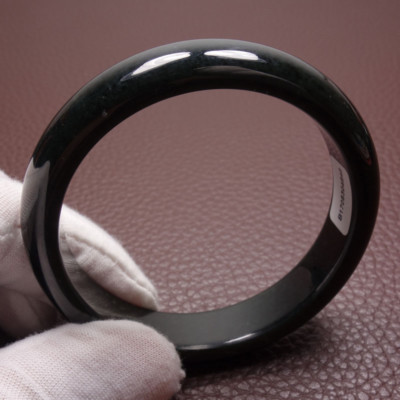 58.5mm Certified Natural Black Green Hetian Nephrite Jade Bracelet Bangle Y4597