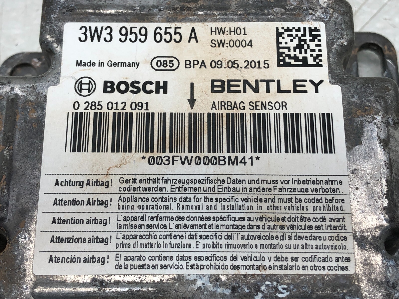 2014-2018 BENTLEY FLYING SPUR AIRBAG COMPUTER DIAGNOSTIC CONTROL MODULE #NOTES.