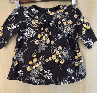 Bonpoint 6 months Black Yellow Floral Swiss Dot Long Sleeved Baby Toddler Dress
