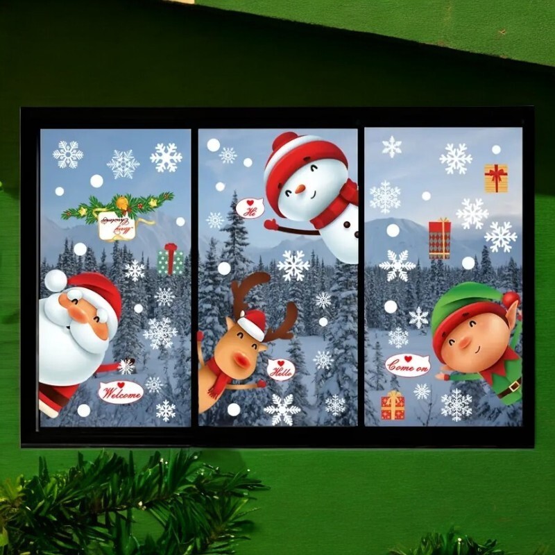 8 Sheets (271 PCS) Christas Window Stickers - Xas Decorations For Windows, Reusable Holiday