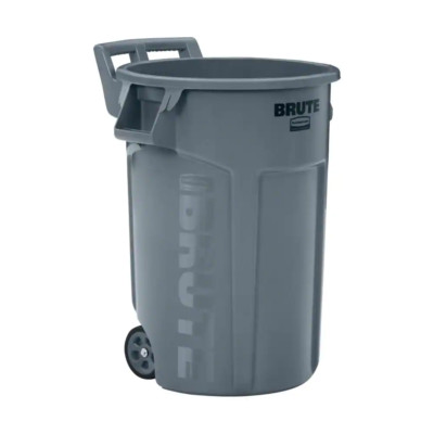 Brute 44 Gal Grey Round Trash Can w/ Wheels Durable for Rough Terrain Use NEW