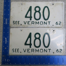1962 62 VERMONT VT LICENSE PLATE TAG PAIR SET LOW NUMBER 3 DIGIT #480