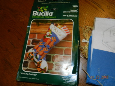 Bucilla Christmas Heirloom Stocking Kit 48973 Jeweled 18'' Over the rooftops