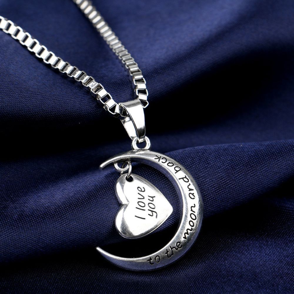 Collana a forma di cuore in argento Sterling 925 con messaggio I Love You to the Moon and Back Love You More con ciondolo in zirconia cubica, 45,7 cm, miglior regalo per