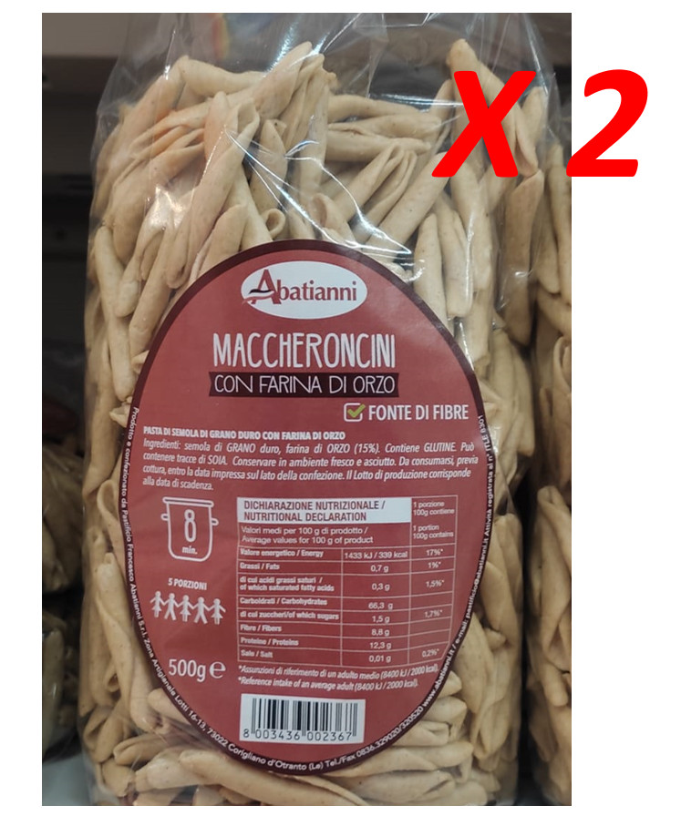 Abatianni 1 KG Maccheroncini Of Durum Wheat Hardwood With Flour Barley 500G X 2