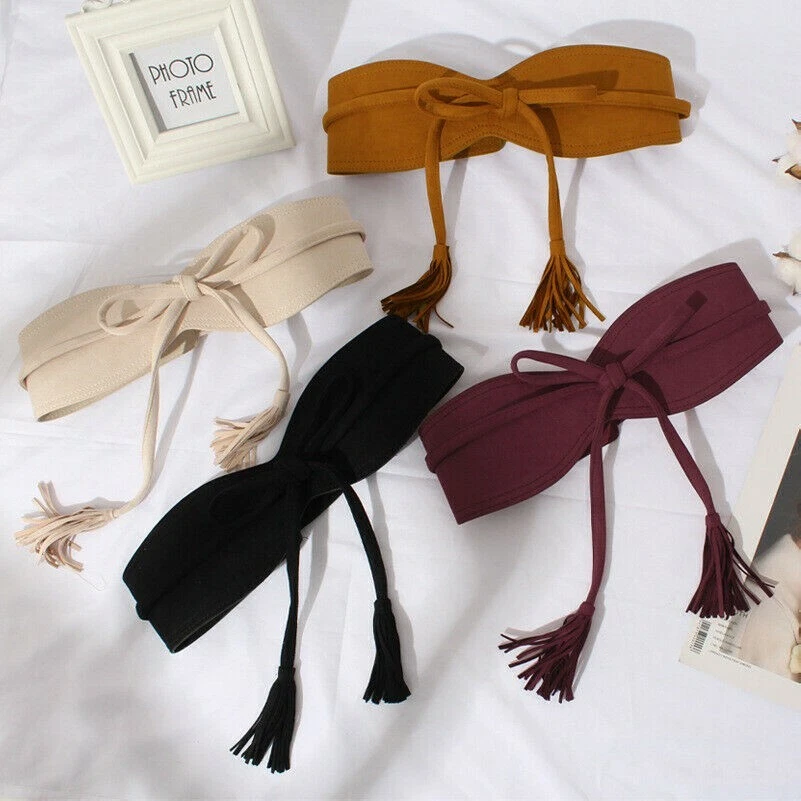 Женщин искусственной замши кисточки ремень пояс галстук-бабочка корсет пояс Obi ретро ремень - Изображение 2 из 4