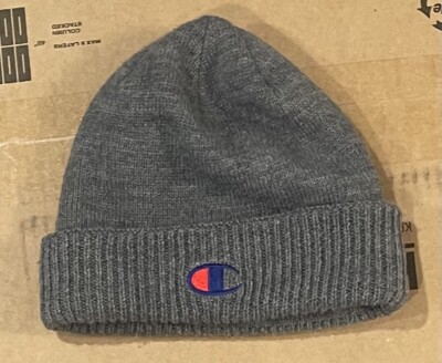 CHAMPION Ribbed Cuff BEANIE Cap Winter Hat Charcoal/Gray