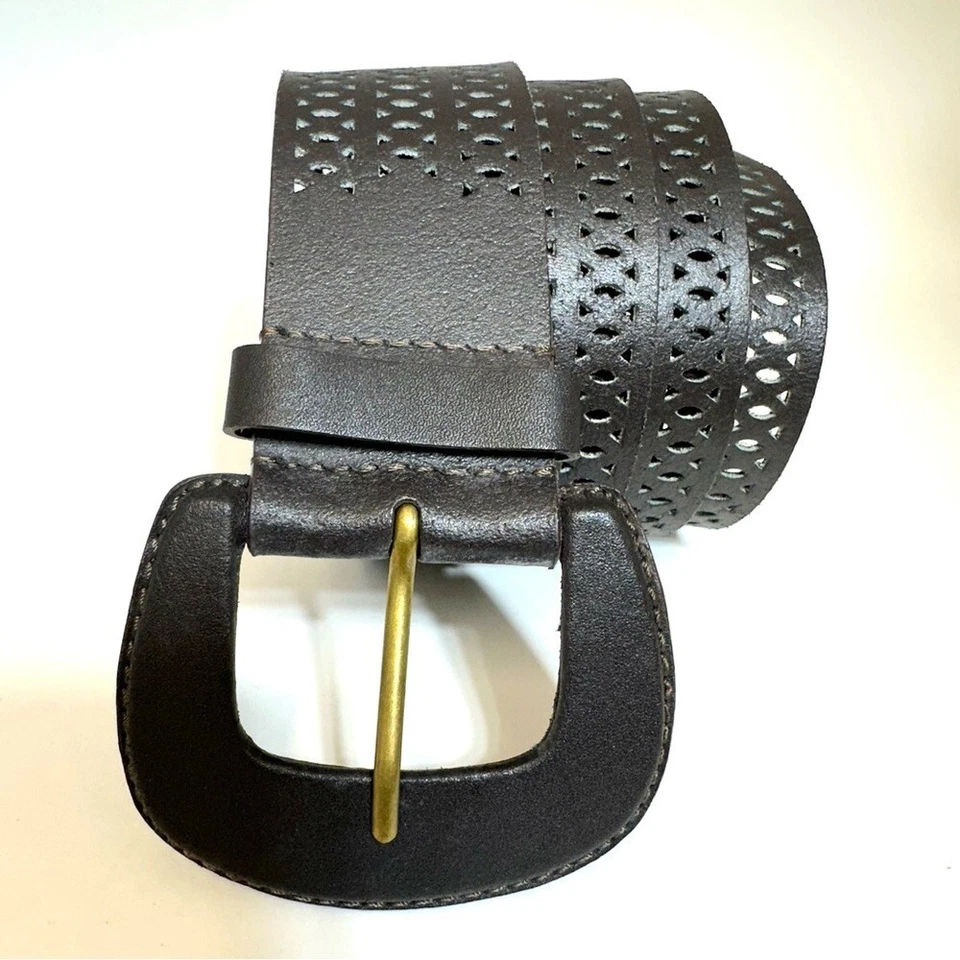 Chico’s Cinturón Mujer Piel Sintética Talla L 36” Largo Marrón Oscuro Perforado Ancho Foto 2 de 4