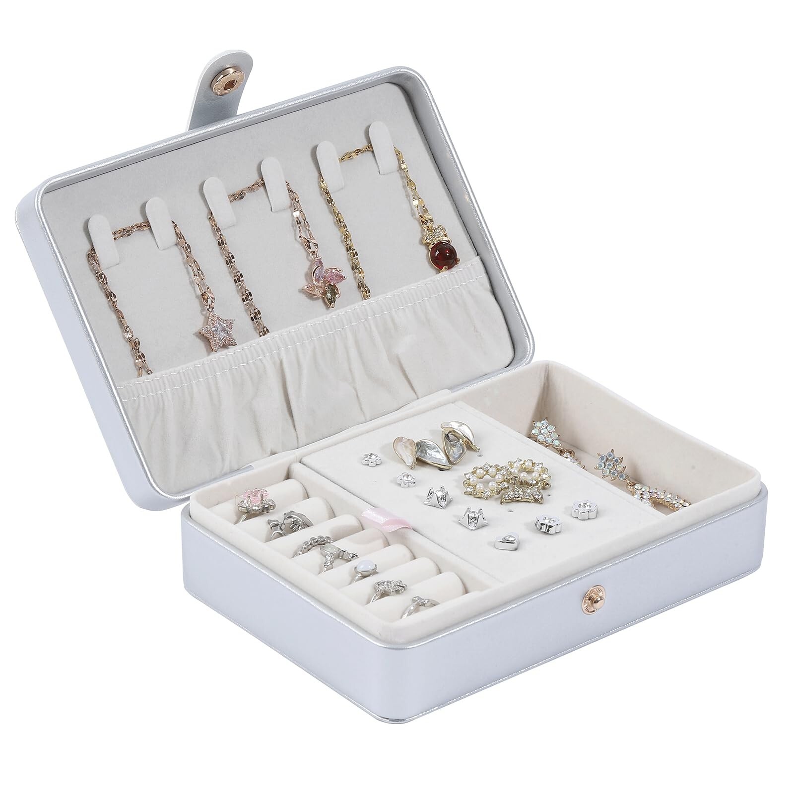 Compact 2-Layer Travel Jewelry Organizer for Women & Girls – Portable & Stylish