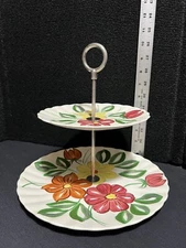 Blue Ridge Pottery Hand Painted Two Tier Hors d'oeuvre Serving Dish 2 Tier Candy