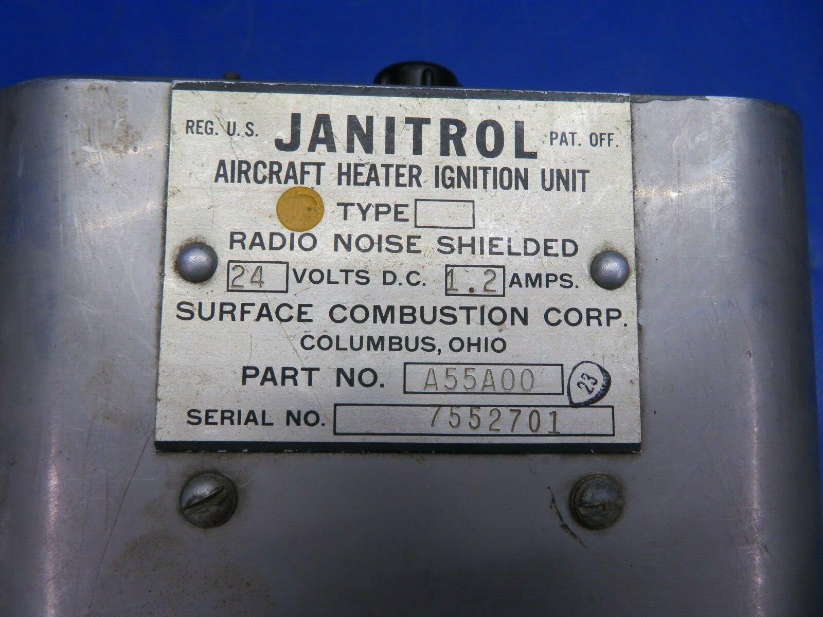 Janitrol Aircraft Heater Ignition Unit 24V P/N A55A00 CORE (0720626