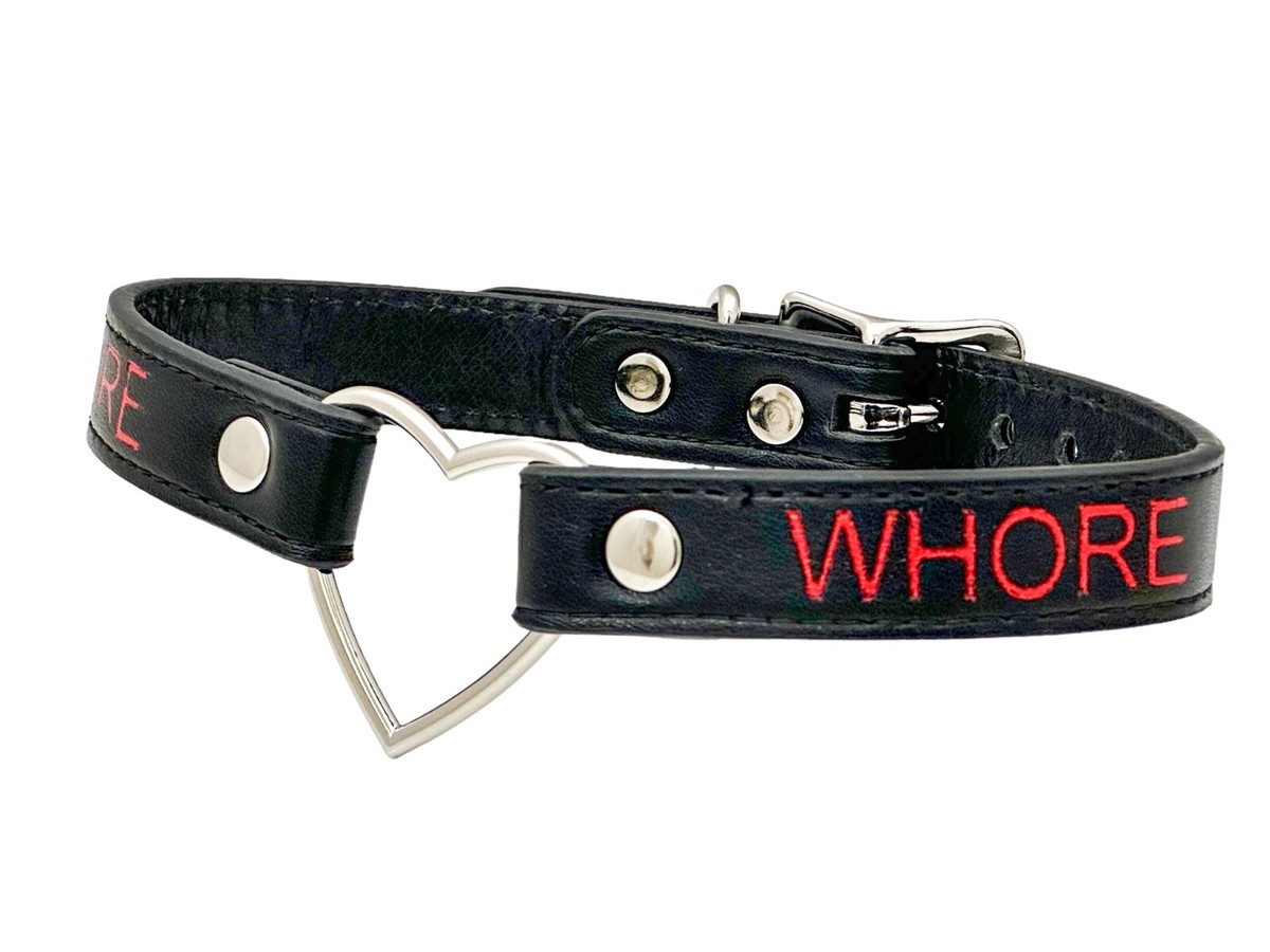 Name SILVER HEART RING RED Choker BDSM Collar Vegan Necklace O