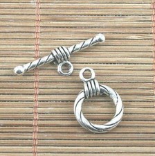 15sets Tibetan Silver color round lines pattern Toggle Clasps EF0338
