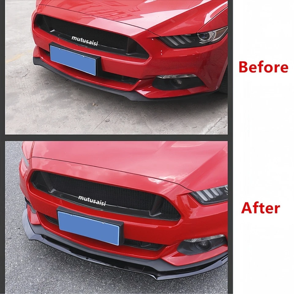 FOR FORD MUSTANG 15-2017 FRONT BUMPER LIP SPLITTER PERFORMANCE STYLE GLOSS BLACK - Image 2 of 4