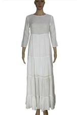 Urban Outfitter UO Josie Tiered Ruffle Maxi Dress White Long Sleeve Summer M NEW
