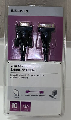 Belkin VGA Extension Cable Monitor To PC 10 Ft Male To Female Gold Plated Copper