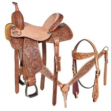 BH Hilason Western Horse Barrel Racing Trail American Leather Saddle Tack Tan