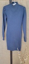 Long Sleeve Sweater Dress, Size M, Heather Blue, Puff Sleeves, Mock Neck