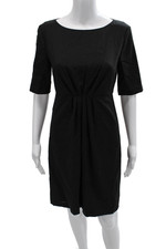 Elie Tahari Womens Sheath Midi Black Silk 3/4 Sleeve Round Neck Dress Size S