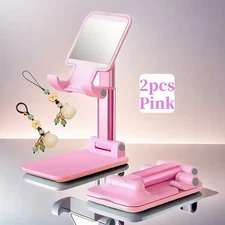 2-Pack Pink Foldable Phone & Tablet Stand Adjustable Holder for Desk & Travel