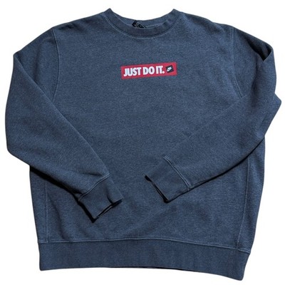 Nike Sweatshirt Mens Large Dark Gray Excellent Just Do It Box Logo Fleece Crew
