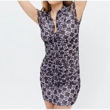 Urban Outfitters Riko Mesh Button Front Mini Dress Checkered Size Small NWT